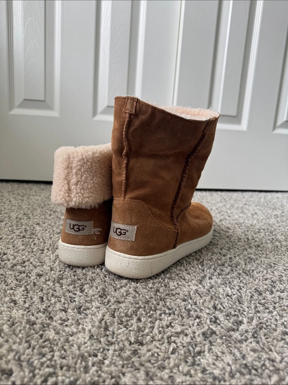UGG Mika Chestnut Suede Shearling Cuff Ankle Boots